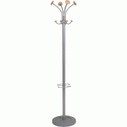 ALBA Portemanteau Stily, 8 patères + parapluies, en acier, bois et ABS, coloris gris/blanc - argenté PMVIENA
