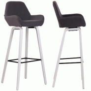 Décoshop26 - Lot de 2 tabourets de bar en tissu noir pieds en bois de chêne blanc design original robuste et confortable 10_0000413 - blanc Bois mas
