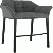 Décoshop26 - Tabouret de bar x1 assise enveloppante capitonnée en velours côtelé gris avec structure à 4 pieds en métal noir 10_0006123 - gris m