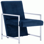 Helloshop26 - Fauteuil chaise siège lounge design club sofa salon avec pieds en chrome bleu velours 1102282 - bleu Bois massif 3000150243781