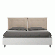 Lit double Egos Annalisa 160x200 en frene blanc avec coussins en similicuir gris tourterelle - blanc VE162GANNACNT-23