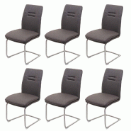Mendler Lot de 6 chaises de salle à manger HWC-H70, chaise de cuisine à piétement luge, tissu/textile inox brossé ~ gris-brun - gris textile 3x73932