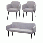 Mendler Set de salle à manger HWC-L13, set de 2 chaises + banquette Groupe de salle à manger Ensemble de salle à manger, tissu/textile ~ gris - gri