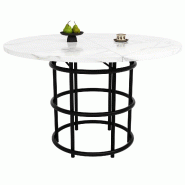 Merax Table à manger ronde 100 x 100 x 76 cm, MDF aspect marbre avec pieds en anneau en métal, pour 4-6 personnes, noir - noir multi-matériau N620P