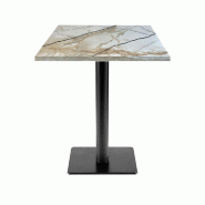 RestooTab - Table Milan T 60x60cm décor marbre calcuta - blanc fonte TB-MIT-6060M-MB.CALC