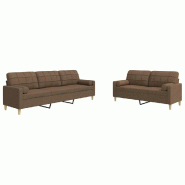 VidaXL Ensemble de canapés 2 pcs avec coussins décoratifs marron tissu Modèle Rosalie - 3278338