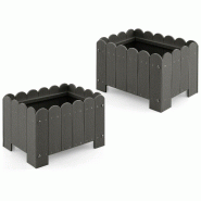 Helloshop26 - Lot de 2 jardinières rectangulaires 45 x 32 x 30 cm système de drainage efficace style rustique en HDPE gris 20_0012461 - 3000227235046