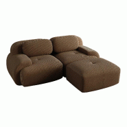 Merax canapé modulable en corde 2 places avec 1x tabouret, canapé nuage sans cadre, près du sol avec assise profonde, doux et confortable, - marron