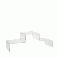 Présentoir escalier 3 niveaux - 30x10x10cm - Transparent PMMA, épaisseur 5mm