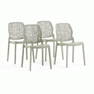 RATTATAN Lot de 4 chaises empilables en polypropylène, dossier ajouré et pieds antidérapants, pour salle à manger, jardin, bars et restaurants –