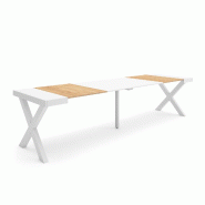 SKRAUT HOME Table console extensible, 300, Pour 14 personnes, Pieds bois massif, Chêne et blanc - beige Bois manufacturé 370_37