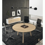 Table de réunion ronde Rail en bois- Bralco - 120, Chêne noir_0