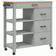 VidaXL Chariot de cuisine MONZA 84x40x88,5 cm bois massif de pin - gris Bois massif 376113