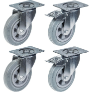 Roulette 160mm 6" à bandage caoutchouc gris, pivotante et avec frein, forte capacité de 540kg, jeu de 4 Roulette 160mm 6" à bandage caoutchouc gris, pivotante et avec frein, forte capacité de 540kg, jeu de 4