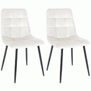Décoshop26 - Lot de 2 chaises de salle à manger coutures décoratives carrées en velours blanc crème et pieds en métal noir 10_0001573 - blanc 30 Décoshop26 - Lot de 2 chaises de salle à manger coutures décoratives carrées en velours blanc crème et pieds en métal noir 10_0001573 - blanc 30