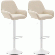 Décoshop26 - Lot de 2 tabourets de bar avec repose-pieds et accoudoirs en similicuir crème piètement en trompette métal blanc 10_0006056 - beige m