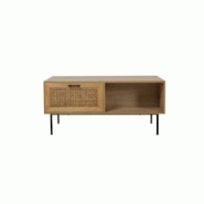 Möbilia Table basse | Façade en rotin | 1 tiroir, 1 compartiment ouvert de chaque côté | MDF + métal | L 110 x P 59 x H 50 cm | Naturel - Noir - Möbilia Table basse | Façade en rotin | 1 tiroir, 1 compartiment ouvert de chaque côté | MDF + métal | L 110 x P 59 x H 50 cm | Naturel - Noir -