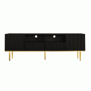 Merax Meuble TV moderne, meuble TV avec pieds dorés et bord doré, noir - noir multi-matériau WF323545549SAA