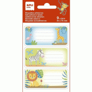 Apli Lot de 5 Pochette de 9 étiquettes scolaires fantaisies, format 35 x 75 mm, thème Savane - 8410782190189
