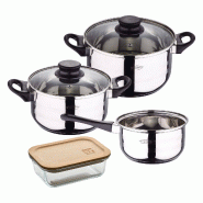 BERGNER - Batterie de cuisine 5 pièces 16/18/20cm en acier inoxydable compatible induction avec Boîte Hermétique 650 ml en Verre Borosilicate - mul