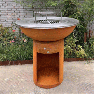 Brasero Ø100cm Acier Corten avec socle circulaire - marron acier AHL-BG25