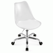 Chaise Bureau COSTWAY, Pivotante avec Roues et Rembourrage Similicuir, pour Ordinateur et Maquillage - blanc métal ON32010OX