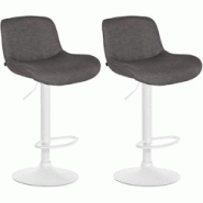 CLP Lot de 2 tabourets de bar Solon blanc Gris foncé/Tissu - gris textile 326577 CLP Lot de 2 tabourets de bar Solon blanc Gris foncé/Tissu - gris textile 326577