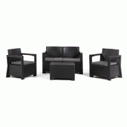 RATTATAN Lot de salon de jardin 4 places avec canapé, fauteuils, table basse de rangement et coussins en résine effet bois pour jardin, terrasse - L