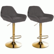 CLP Lot de 2 tabourets de bar Braga Gold tissu Gris foncé - gris textile 325718 CLP Lot de 2 tabourets de bar Braga Gold tissu Gris foncé - gris textile 325718
