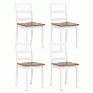COSTWAY Lot 4 chaises salle à manger, chaises bois, charge 190kg, pour salle à manger et cuisine (Marron + Blanc) - marron Bois manufacturé VH32060