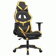 Décoshop26 - Fauteuil de bureau chaise gaming sur roulettes avec repose-pieds en PVC noir et doré DEC025774 - noir 3000255446162