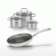 Lot 3 Faitouts Elo Relief Evolution 12/16/20cm & Poêle 28cm - gris inox 3176239957433