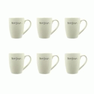 Novastyl - Lot 6 Mugs Bonjour 38cl En Gres Blanc - 3256391044605 Novastyl - Lot 6 Mugs Bonjour 38cl En Gres Blanc - 3256391044605