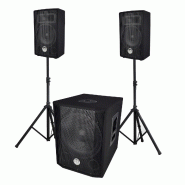 Système Sono triphonique BM SONIC BMS 1208, Caisson bi-amplifié 1000W - USB Bluetooth, 30cm, Satellites 8" 2x200W, câbles, pieds - 3666638037664