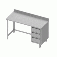 Table inox de travail adossée avec trois tiroirs à droite sans étag... - P930377090_0