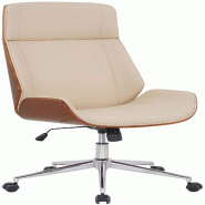 Décoshop26 - Fauteuil de bureau dossier haut avec roulettes synthétique crème et bois noyer hauteur réglable BUR10454 - beige Bois massif 30011046 Décoshop26 - Fauteuil de bureau dossier haut avec roulettes synthétique crème et bois noyer hauteur réglable BUR10454 - beige Bois massif 30011046