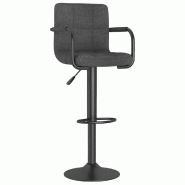 Décoshop26 - Tabouret de bar x1 chaise haute avec dossier et accoudoirs en tissu gris foncé et acier DEC029486 - gris 3000257399961