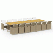 Helloshop26 - Ensemble à dîner salon de jardin meuble d'extérieur coussins 15 pièces beige résine tressée 02_0014421 - beige Bois massif 3000134101533