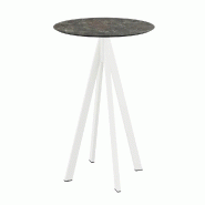 Infinity mange-debout avec piètement blanc + plateau HPL Galaxy Marble Ø70 cm