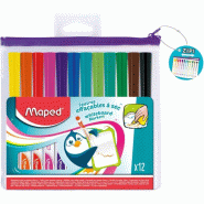 Maped - 12 Feutres Effaçables à Sec Marker'Peps Fun Colors - Feutres Ardoises et Tableaux Blancs - Marqueurs Non Permanents - Pointe Medium 1,5 mm -