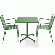 Oviala Business Ensemble table 70 cm et 2 fauteuils de jardin en métal vert cactus - vert acier 114684_0