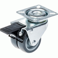 Roulette double 50mm 2" caoutchouc gris pivotante avec frein capacité 70kg Roulette double 50mm 2" caoutchouc gris pivotante avec frein capacité 70kg