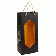 Sac 2 bouteilles "Gatsby" fenêtre poignées corde 16,5x10x35cm - par 10