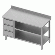 Table inox de travail adossée avec trois tiroirs à gauche et deux é... - P930407080