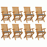 VidaXL Chaises De Jardin Avec Coussins Gris Lot De 8 Bois Teck Massif - gris 3072890