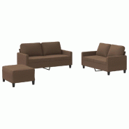 VidaXL Ensemble de canapés 3 pcs avec coussins Marron Tissu Modèle Quartz Prestige - 3201455