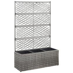 Helloshop26 - Jardinière lit surélevé plantes fleurs jardin en treillis 3 pots 83 x 30 x 130 cm résine tressée gris 02_0001261 - gris 3000076311533
