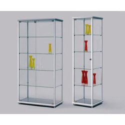 Vitrine de présentation - 455 mm de profondeur - 4 tablettes en verre réglables - Finition argent