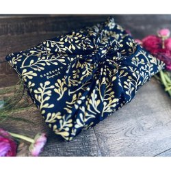 Furoshiki Jardin sauvage bleu nuit/or réutilisable 55x55 cm