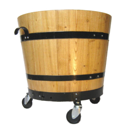D55 - Bac à fleurs en châtaignier du Périgord sur roulettes - 65 litres - Vernis marine chêne clair